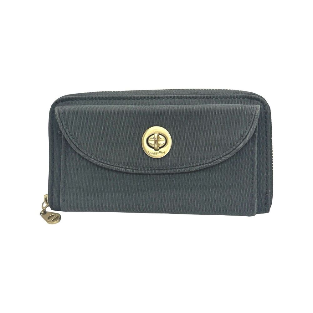 Baggallini Dark Grey RFID Turnlock Zip Around Travel Wallet Organizer